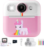 Appareil Photo Instantané, Appareil Photo Enfant Cadeau pour Filles de 4-12 Ans avec Papier d'impression & Carte 32G, Caméra Vidéo Jouet Fille avec Stylos Colorés pour Le Bricolage