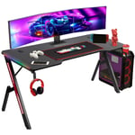 Todeco - Bureau Gaming rgb 160 x 60cm, Grande Bureau Gamer avec Un Plateau en Fibre de Carbone, Ergonomic Bureau avec Tapis de Souris, Porte-gobelet