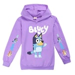 Bingo Bluey Hoodie med tecknad tryck för barn casual tröja Lila Purple 11-12 Years