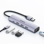 Monikäyttöinen HUB-sovittimen jakaja, Ugreen, USB 3.0 - 3x USB, Ethernet RJ-45 USB-C PD, harmaa