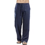 Mens Summer Beach Loose Cotton Linen Pants Yoga Drawstring Elasticated Trousers