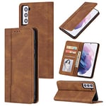 Upgraded S21 Mobile Phone Case for Samsung Galaxy S21 Leather Case [Stand Function] [Card Slot] for Samsung S21 Leather Case Flip Protective Case Shockproof Case for Samsung S21 Flip Case Brown