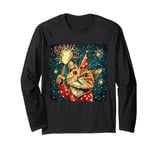 New Year Cheer with this Happy and Funny looking Cat Design Long Sleeve T-Shirt