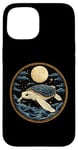 Coque pour iPhone 15 Tortue de mer céleste esthétique art déco animal océan foncé