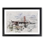 Big Box Art Golden Gate Bridge Vol.5 Watercolour Framed Wall Art Picture Print Ready to Hang, Black A2 (62 x 45 cm)