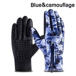 WSGYX Hiver Chaud Ski Ski Mens Gants Femmes Cyclisme Tactile écran imperméable éclaboussure Coupe-Vent Mode Black Gants Dames Anti-Glissement (Color : Blue Camouflage, Gloves Size : XL)