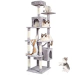 VEVOR Arbre à Chat, 183 cm, Tour d'escalade à Chats avec griffoir en sisal, 2 niches, hamac, perchoir supérieur, Plates-Formes de Saut, Balle Suspendue, pour activités d'intérieur Chats, Gris Clair