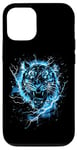 Coque pour iPhone 15 Tigre Lightning Bleu ciel Art de la faune Animal