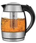 Chefman Electric Glass Kettle with Tea Infuser, 1.8L, Fast-Boiling Water Heater w/ Auto Shut-off & Boil-dry Protection, Cordless Pouring, BPA-Free, Stainless Steel