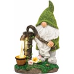 Nain de Jardin Floqué Décorations, 29cm Grande Drôles Statue de Jardin Extérieur avec Bien Lumières Solaires, étanche Résine Nain Figurines pour Cour