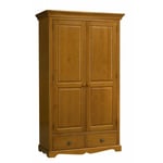 Armoire Penderie Pin Miel 2 Portes 2 Tiroirs 6 Niches l 114.5 h 195 p 54 cm - marron