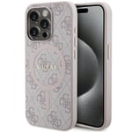 Guess 4G Leather Metal Logo with MagSafe Hard Case for iPhone 15 Pro Pink - New