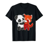 Chibi Panda Bear Hugs Red Panda - Cute Kids T-Shirt