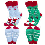 2 Paires Chaussettes de Noël Femme homme Chaussettes Motif Fantaisie de Noël Unisexe Chaussettes Chaudes Crew Chaussettes de Noël Socquettes À Motifs Coloré Coton Original Chaussettes3