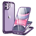 Miracase Glass Case for iPhone 11 6.1 inches, [Built-in Glass Screen Protector] Full Body Shockproof Rubber Bumper Clear Back Phone Case Cover Compatible with iPhone 11 (Purple)