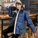 Doudoune Femme Nouveau Automne Femmes Manteaux d'hiver Mode Brillant Col Montant Parkas Veste d'hiver Femmes Brillant Rembourré Coton Manteau M Bleu