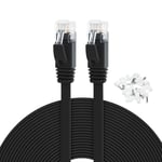 Câble Réseau Cat 6 30m, Câble Ethernet Plat CAT6 RJ45 Haut Débit Cordons de Patch LAN Internet Gigabit avec Clips de Câble, Cable Ethernet pour Modem, Routeur, TV, PS5, PS4 (30m, Noir).[G669]