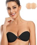 Soutien-Gorge Adhésif Sans Bretelles Collant Soutien-Gorge En Silicone Push Up Invisible Réutilisable Soutien-Gorge - Lycra Noir - F