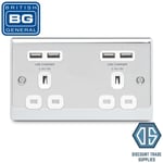 BG Polished Chrome Unswitched USB Double Socket 4 Ports NPC24U44W White