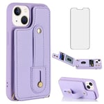 Asuwish Phone Case for iPhone 13/14 6.1 inch Wallet Cover with Screen Protector and RFID Blocking Credit Card Holder Crossbody Strap Lanyard Cell iPhone13 iPhone14 5G i i-Phone i13 i14 Women Purple