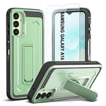 ORETECH Coque pour Samsung Galaxy A14 5G avec [1 Verre Trempé] et [Béquille], Coque Galaxy A14 Antichoc Dos Rigid Bumper Souple Protection A14 Coque Samsung A14 avec Support,6,6 Pouces,Vert