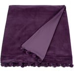 Ragged Rose 140 cm x 180 cm Throw Blanket - Pom Pom Throw Made of Cotton Velvet with Pompom Trims on Sides - Versatile Cotton Velvet Blanket for Sofa & Bed