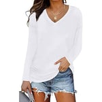 iChunhua Ladies Long Sleeve Tops Casual Loose V-Neck T-Shirt Blouse White X-Large