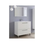 Meuble vasque 2 tiroirs 80 cm + vasque + miroir Blanc Brillant - banru - Meuble : l 80 x l 45 x h 80 Vasque : l 81 x l 46 x h 18 cm Miroir : l 80 x h