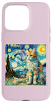 Coque pour iPhone 15 Pro Max Van Gogh T-shirt Motif chat Nuit étoilée