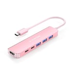 LENTION Hub USB C, Adaptateur USB C vers HDMI 4K, Port de Données USB C, 3 USB 3.0, 100W PD, Dongle USB C 6 en 1 Compatible MacBook Pro/Air 2024-2016, iPhone 15/16 Plus Pro Max, iPad, etc (Or Rose)