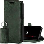 SURAZO Étui de Protection Fin magnétique pour Samsung Galaxy A55 - en Cuir véritable - avec Compartiment pour Cartes, Protection RFID, Motif Floral - À Rabat - Vert