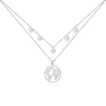 GD GOOD.designs EST. 2015 Collier globe Argent avec plaquettes multi-rangs pour femmes - Résistant à l'eau I Collier layering avec carte du monde et coins I Collier double monde Travel