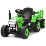 COSTWAY 12V Tracteur Électrique Enfants avec Pelle & Remorque Amovible, Véhicule Électrique à 6 Pneus avec Lumière LED & Musique & Klaxon, Télécommande 2,4G, 3-8km/h pour Enfants de 3 Ans+