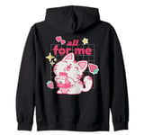 Kawaii Cat Drinking Strawberry Milk Cute Cartoon Aesthetic Zip Hoodie