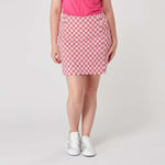 Swing Out Sister Women's Pull-On Skort in Lush Pink and Mandarin Mosaic Pattern