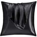 Vielit Taie Oreiller Satin 65x65 Lot de 2,pour Cheveux,Similaire Aux Taie d Oreiller en Soie,Housse de Coussin 65x65,Taies d'oreillers certifié Oeko-Tex Noir