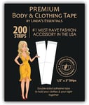 Linda's Essentials Double Sided Body Tape and Fashion Tape (200 Pack), Fabric Tape, Double Sided Tape for Clothes, Body Tape Double Sided for All Fabric Types, Extra Adhesive Dress Tape, Bra Tape