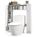 Meuble wc Étagère au-Dessus des Toilettes, Organisateur de Rangement Autoportant de Salle de Bain avec Doubles Portes & 4 Étagères Réglables (Blanc)