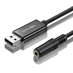 DUKABEL USB to 3.5mm Jack Audio Adapter, 45 inch TRRS USB-A to Headphone AUX Adapter Built-in Chip External Stereo Sound Card for Computer PS4 PS5 - Black