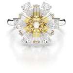 Swarovski Bague cocktail Idyllia, Tailles variées, Fleur, Jaune, Métal rhodié