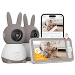 ieGeek 2K WiFi Baby Monitor with Two Cameras, Phone App & 5" Split-Screen Control, Smart Video Camera, Night Vision, Automatic Tracking, PTZ, Crying Detection, Temperature/Humidity Sensor, Baby Gift