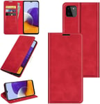 Etui Pour Samsung Galaxy A22 5g Housse De Protection Anti Choc Etui En Cuir Pu Aimant+Intérieur En Silicone Tpu Case Wallet Coque Pour Samsung Galaxy A22 5g Smartphone,Rouge