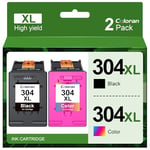 Coloran 304XL 304 XL Pack de 2 Remanufacturées Cartouches d'encre Remplacement pour HP 304 304XL Noir et Couleur pour Envy 5010 5020 5030 5032 Deskjet 2620 2622 2630 2632 2634 2633 3730 3733 3720 3764