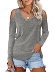 Beluring Ladies Long Sleeve Tops Casual Cold Shoulder V Neck Shirts Grey Size 16 18