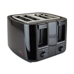 Black 4 Slice Wide Slot Toaster Variable Browning Defrost Reheat