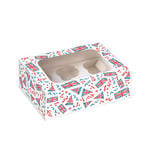 Anniversary House British Patriotic Summer Cupcake Box with Window and Removable 6 Hole Insert, Union Jack Flag Print, Easy Assembly, 7.5 x 16 x 23cm, Kings Coronation Decorations, J133