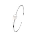 PEARLS & COLORS - Bracelet Jonc Véritable Perle de Culture d'Eau Douce Ronde 9-10 mm - Qualité AAA+ - Blanc Naturel - Argent 925 - Taille Adaptable - Bijou Femme