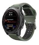 MoKo Strap Compatible with Garmin Fenix 7X/7X Pro/6X/6X Pro/5X/5X Plus/3/3 HR/Epix Pro (Gen 2)/Enduro 2/Tactix Delta, Quick Fit 26mm Soft Silicone Replacement Band Sport Wristband, Army Green/Black