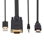 câble Compatible VGA vers HDMI,1080P mâle vers mâle,avec alimentation USB Audio,adaptateur VGA vers HDMI pour ordinateur portable,projecteur HDTV - Type VGA to HDMI Cable-1,8m