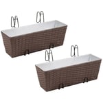 Lot de 2 Jardinières de balcon Bac a Fleur Trapèze Rotin 50 cm Marron 91569